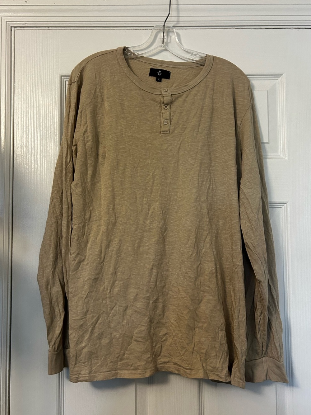 Men's Long-Sleeve Henley Shirt in Beige